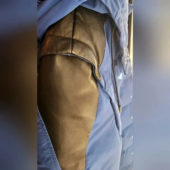 Danier Winter  Down Filled Leather Blue Black Jacket size L Fitted - Picture 5 of 14